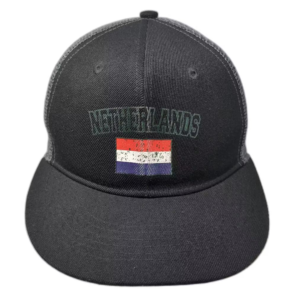 Three In Trucker Hat Black Gray Snapback One Size Netherlands Flag Embroidered